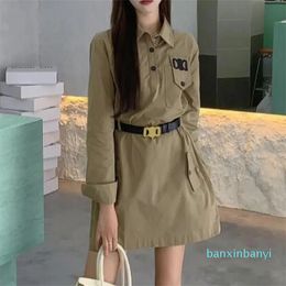 Spring Autumn Dresses for Women Designer Shirt Dress with Belt Fashion Letters Embroidery Lady Short Skirt Summer Mini Skirts One Pieces Suits