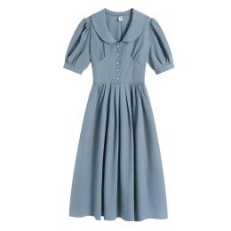 Dresses Short Sleeve Peter Pan Collar Maternity Nursing Dress Zip Breastfeeding Clothes Office Lady Elegant Lactation Shirts Wholesale