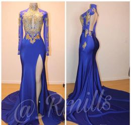 2019 New Arrival Royal Blue Prom Dress Mermaid High Neck Formal Pageant Holidays Wear Graduation Evening Party Gown Custom Made Pl2185109