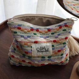 Shopping Bags Colourful Woollen Woven Makeup Women's Bag With A High-end Feel Large Capacity Portable And Travel Wash Storage