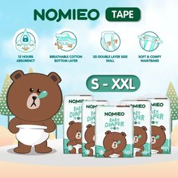 Nomieo детские одноразовые подгузники с лентой, легкие дышащие детские штаны с медведем, защита от протечек, легко впитывающие мягкие 240306