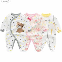 Footies 3-12M Spring Autumn Baby boy girls romper print long sleeve Footies Infants Baby onesie Cartoon Embroidered tiger baby underwear YQ240306