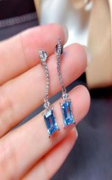 Stud fashion elegant wave Square natural blue topaz drop earrings 925 silver Natural gemstone Earring party gift jewelry 2210226379232
