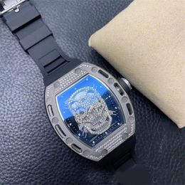 Watches high quality black strap Skull dial iced out watch fashionable Gift relojes automatic mechanical Movement designer wristwatch top quality sb057 C4