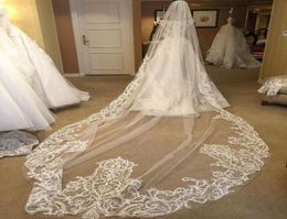 Gorgeous Beaded 3M One Layer Wedding Veils Lace Applique Trim Long Cathedral Length Veils Custom Made Tulle Bridal Veil With Comb7360116