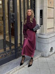 Skirt Autumn Loose High Waist Stain Skirt Women Fashion Solid Wine Red Colour Midi Skirts Elegant Casual Office Lady Commuter Clothing