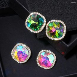 Stud Earrings Fashion Luxury Jewellery Colour Crystal Rhinestone Square For Woman Gold Colour Earring Accessories Brincos WX035