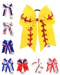 Kids Baseball Hairpins USA America Flag Hair Clip Baby Girls Hair Bow Barrettes Stars Elastic Hairbands National Day Hair Clips GG7195027