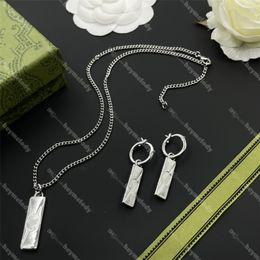 Rectangle Designer Letter Necklaces Cool Girl Pendant Earrings Steel Stamps Eardrops Jewelry Sets With Box