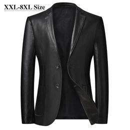 Plus Size 6XL 7XL 8XL Mens Leather Suit Jacket 2023 Autumn Classic Black Business Casual Loose Pu Coats Male Brand 240223