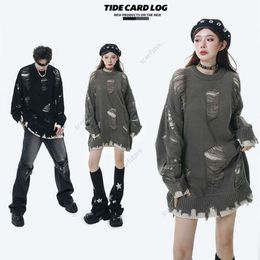 TIDE CARD LOG | Autumn/Winter Oversize Lazy American Fake Two Piece Broken Sweater Womens Long Sleeve