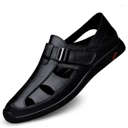 Casual Shoes Summer Leather Sandals Men's 2024 Breathable Dad Driving