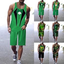 Men's Tracksuits Mens St. Pat's Day Casual Printed Round Neck Pullover Vest Drawstring Shorts Set Two Piece And Plaid Pajama Pants