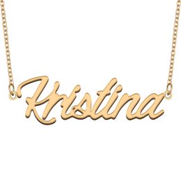 Kristina Name Necklace Custom Nameplate Pendant for Women Girls Birthday Gift Kids Best Friends Jewellery 18k Gold Plated Stainless Steel