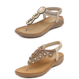 Bohemian Sandals Women Slippers Wedge Gladiator Sandal Womens Elastic Beach Shoes String Bead Color1 GAI