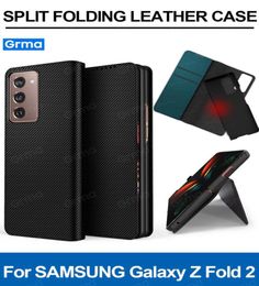 Grma Luxury All Covered Vegan Leather Carbon Fibre Flip Case For Galaxy Z Fold2 Fold 2 Folder 5G Foldable Phone Cover Cell Cases6618409