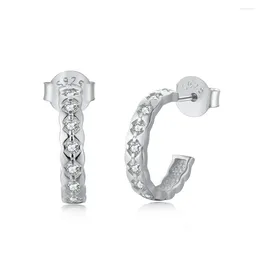 Stud Earrings 925 Pure Silver With Female Geometric C-shaped Design Zirconia Inlaid Versatile And Cool Style