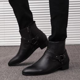 Dress Shoes Men's PU Leather Fashion High-heeled Boots Wear-resistant Anti-skid Side-zippered For Outdoor