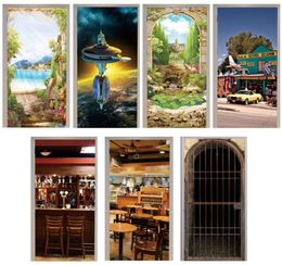 3D Door Sticker Arches Flower Seligman Coffee Gift Shop Animal Cage Restaurant Space Station Cafe Home Decoration Paste Lakeside3296987