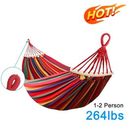 Camp Furniture Outdoor Canvas Hammock Portable Thickened Anti-Rollover Single Striped Garden Travel Camping Hanging Swing