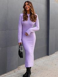 Work Dresses Elegant Purple Knitting Maxi Dress For Women Autumn Long Sleeve Cardigan 2 Piece Set Female Slim Fit Evening Party Outfits