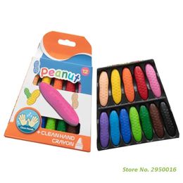 Colourful Peanut Crayons Washable Drawing Set Kids Wax Pencils Oil Pastels Childrens Paintbrush Gift Box Graffiti Doodle Toys 240227