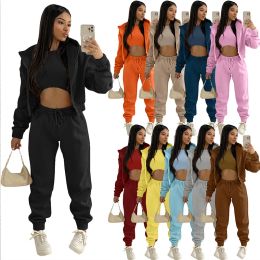 Suits Y2k Black Hoodie Sweatpant Party Club Outfit For Women 2023 Fall Winter Blue Bodycon Three Piece Pant Set Top Pant