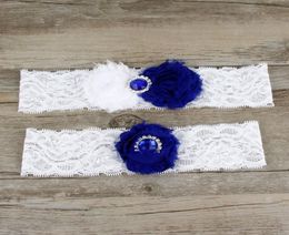 2 Pieces set Royal Blue Chiffon Flowers Bridal Leg Garters Prom Garter Bridal Wedding Garter Belt Faux Pearls Size 1721 inch8448743