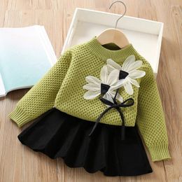 Clothing Sets Girls Dresses Clothes Autumn Winter Children Knitted Sweaters Coats Skirts 2pcs Party Suit For Baby Costume Kids Outfits 6Y
