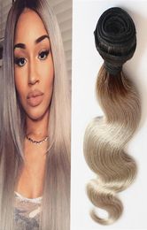 T1BGray ombre grey hair weave Body wave human hair bundles 100g 1PCSLOT silver Grey hair extensionsDouble drawnNo shedding7127956