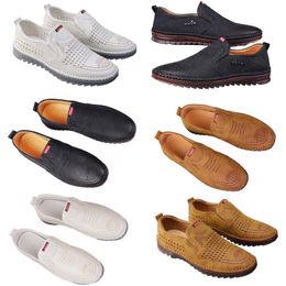 Casual shoes for men's spring new trend versatile online shoes for men's anti slip soft sole breathable leather shoes Brown white black handsome 45