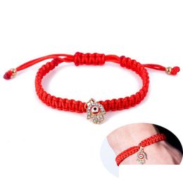 Charm Bracelets Fatima Hand Hamsa Evil Eye Charm Bracelets Red Braided String Rope Chains Bangle For Women Men Fashion Diy Handmade J Dh6Bw