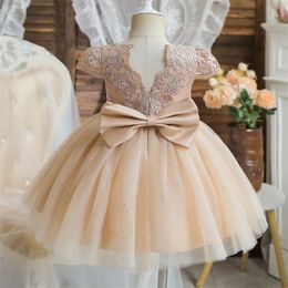 Summer Sequin Big Bow Baby Girl Dress 1st Birthday Party Wedding Dress For Girl Princess Evening Dresses Kid Clothes 240306