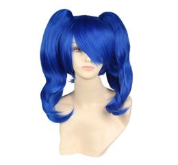 Synthetic Wigs Short Blue Cosplay Heat Resistant Costume Wig For Women with Bun Hair6640905