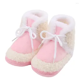 Boots Baby Cute Thickened Plush Flat Shoes Infant Girls Boys Tie-Up Non-Slip Soft Sole First Walker Winter Warm Crib