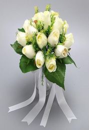 White Pink Blue Ivory Romantic Artificial Silk Rose Table Decoration Flower With Leaf Berry Pearl Bridal Wedding Bouquet1196047