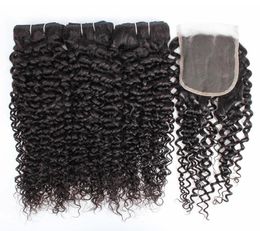 KISSHAIR jerry culry hair 3 bundles with closure natural Colour Indian human hair bundle Brazilian Peruvian curly hair weft5891710