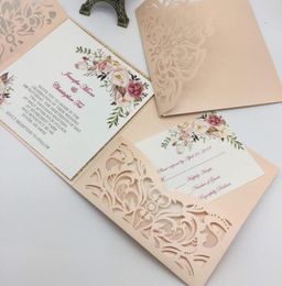 2020 Unique Laser Cut Wedding Invitations Cards High Quality personalized Hollow Flower Bridal Invitation Card Cheap2497617