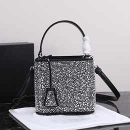 Imitation Crystal Embellished Satin Shoulder Bags women Designer bucket Handbag