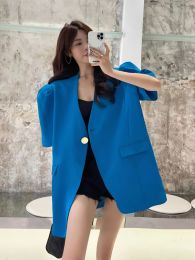 Blazers Luxury Designers Short Sleeves Blazer Women Bubble Sleeve Korean Fashion Coat Lined Chic Black Suit Summer Jacket Thin Top