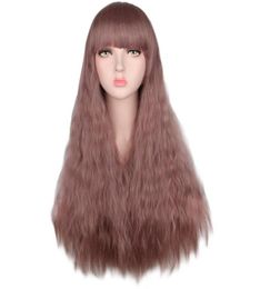 Women 26quot Long Kinky Curly Cosplay Wig with Bangs Party Mix Purple Heat Resistant Synthetic Hair Wigs64164748020889