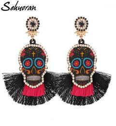 Dangle Chandelier Sehouran Fashion Oorbellen Tassel Earrings For Women Multicolored Skull Pendant Fringed Drop Wedding Party Gif1548719