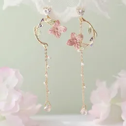 Dangle Earrings Flower Asymmetrical Drop For Women Long Tassel Butterfly Imitation Pearl Earring Party Jewellery Accessories