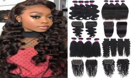 Whole Brazilian Virgin Hair Cheap 9A Peruvian Indian Malaysian Human Hair Extension Loose Wave 3 Bundles With Lace Closure 83308915365983