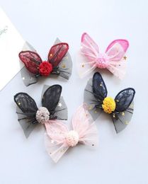 Boutique 20pcs Fashion Cute Pom Pom Bow Rabbit Ears Hairpins Solid Kawaii Gauze Bowknot Animal Ears Hair Clips Princess Headware6339871