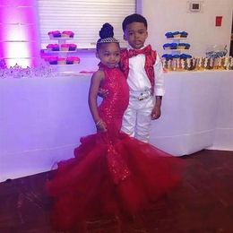 Amerykańskie małe dziewczyny suknie konkursowe czerwone błyszczące cekiny syrena urodzinowa PROMET PRYCJA WEDNIA KLUWKA