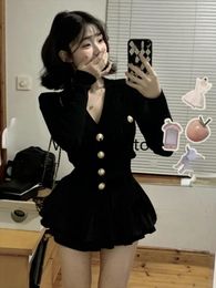Casual Dresses Black Knitted Sweater Tops Slim Y2k Mini Skirt Party Elegant Clothing Korean Fashio 2 Piece Set Woman 2024
