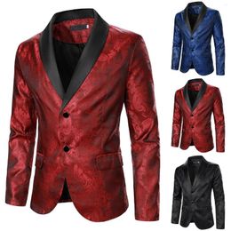 Men's Suits Men Suit Coat Rose Pattern Bright Jacquard Fabric Contrast Colour Collar Party Luxury Design Causal Fashion Slim Fit Blazer