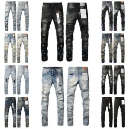 Jeans viola Uomo Donna Jeans di alta qualità Design alla moda Motociclisti strappati in difficoltà Pantaloni cargo in denim da uomo Pantaloni neri