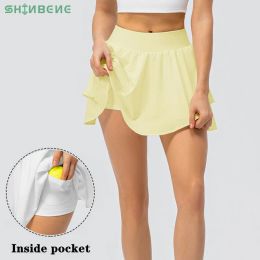 Dresses SHINBENE 2in1 Lightweight Pleated Tennis Skirts with Side Pockets for Women High Waisted Golf Workout Sports Athletic Skorts